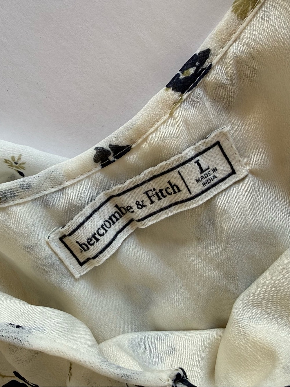 Abercrombie Floral Chiffon Maxi Dress Ruffle Cottagecore Coquette Cream Navy L - Picture 6 of 13